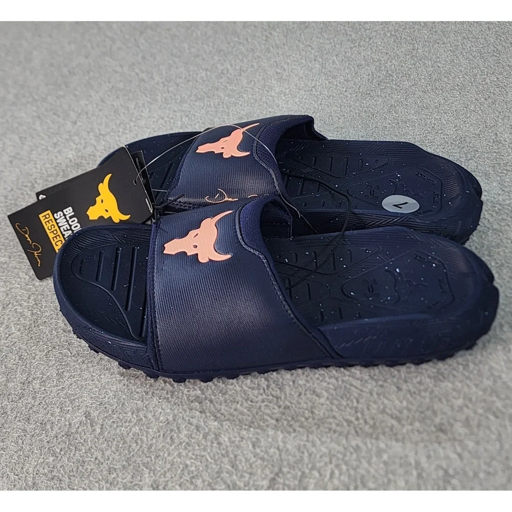 Under Armour Project‎ Rock 3 Slides Unisex Adult M7 W8.5 Blue Slip-On Sandal